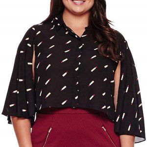 ASHLEY NELL TIPTON Black Lipstick Print Blouse 2X